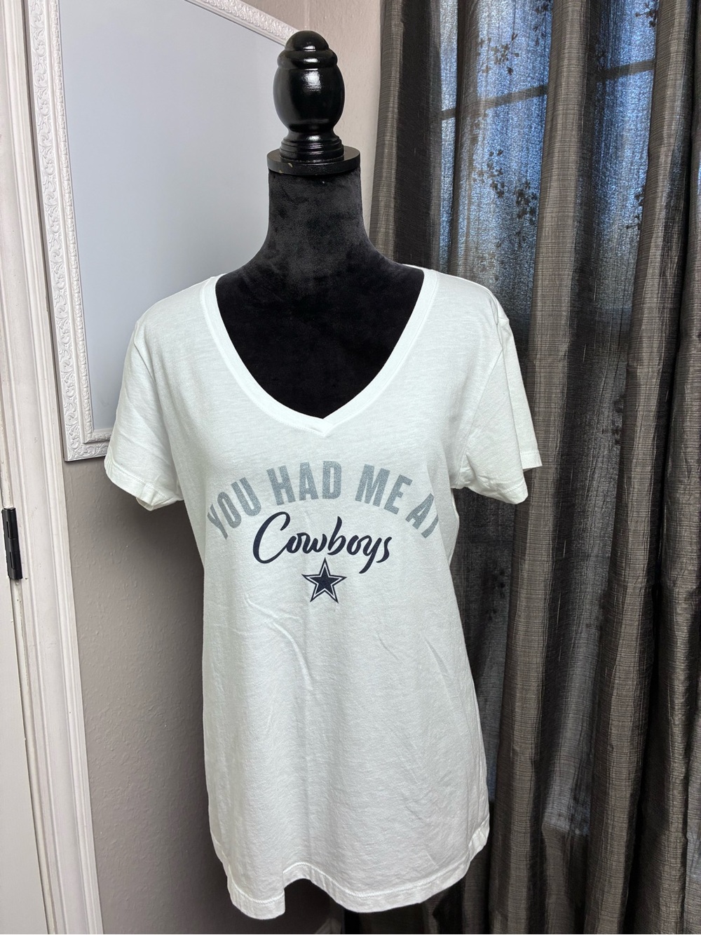 NFL You Had Me At Cowboys V-Neck Tee - White 2X